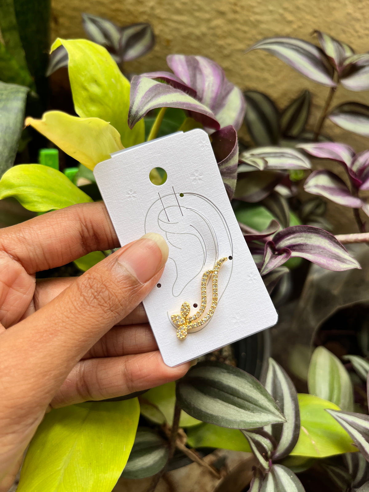 Floral & Double Curve Stone Clip-On Earrings
