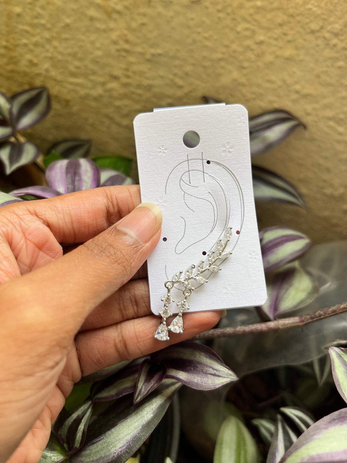 Crystal Leaf Drop Clip-On Earrings