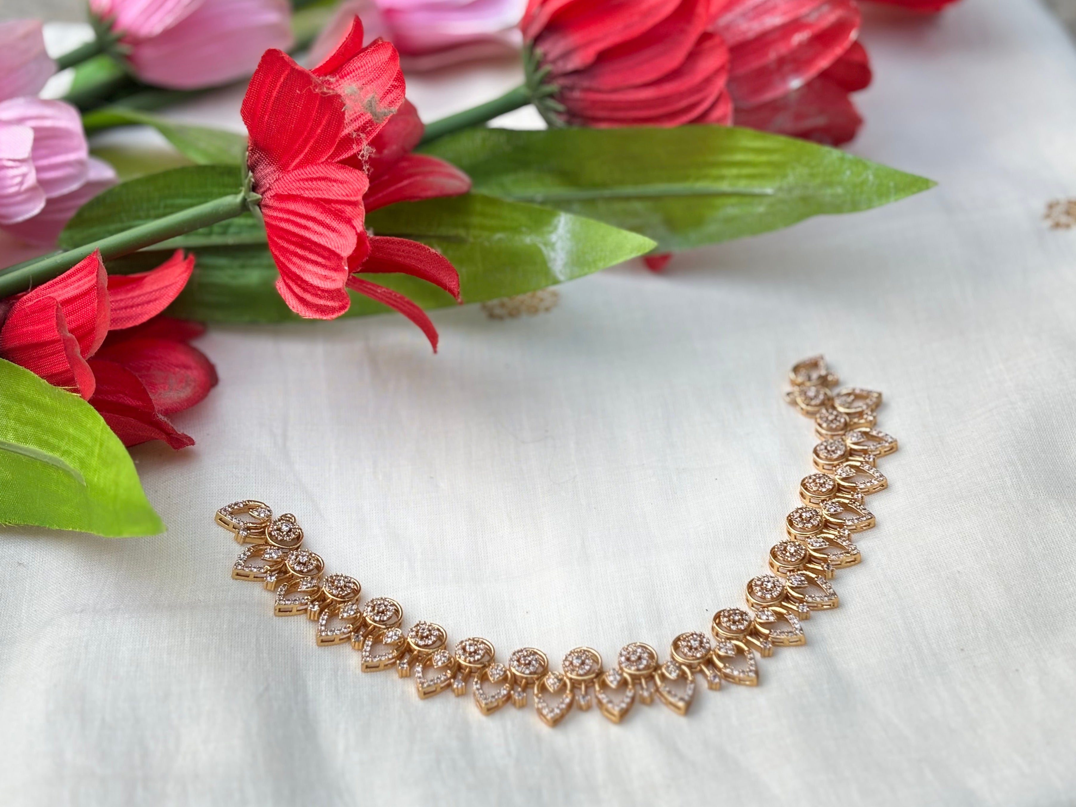 Rose Gold Leaf CZ Necklace Set