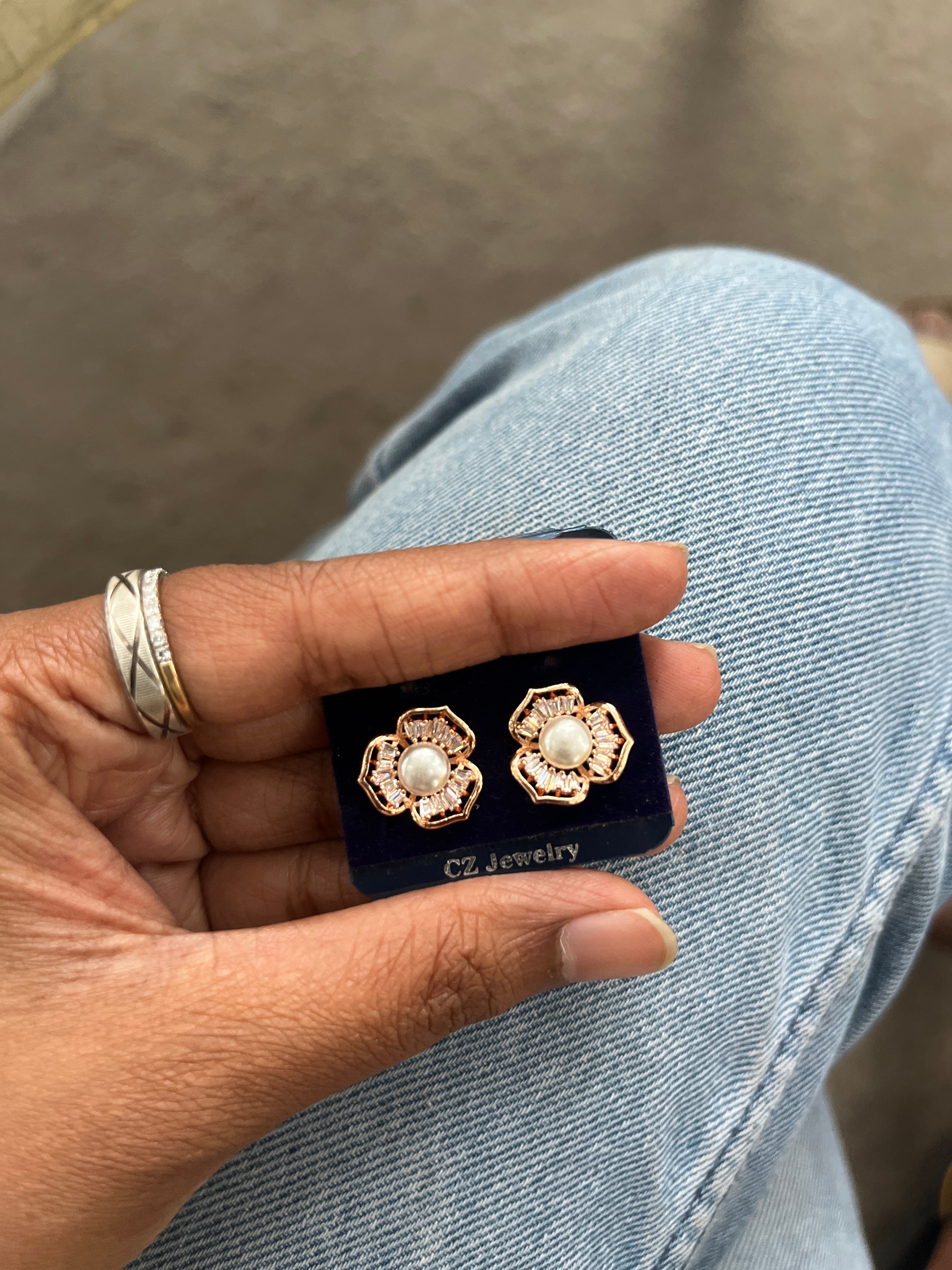 Elegant Pearl Blossom Stud Earrings