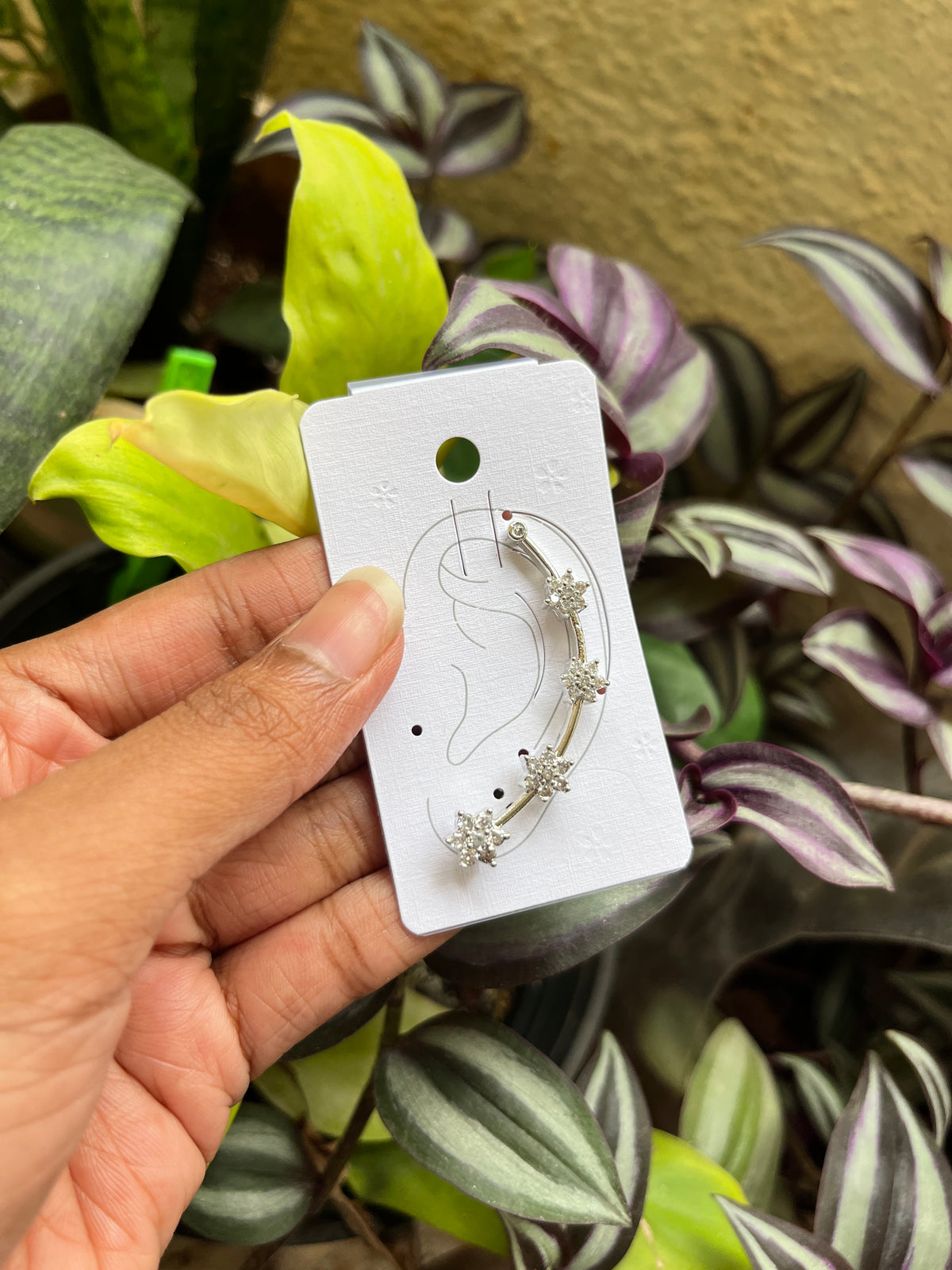 Silver floral stone clip on earrings