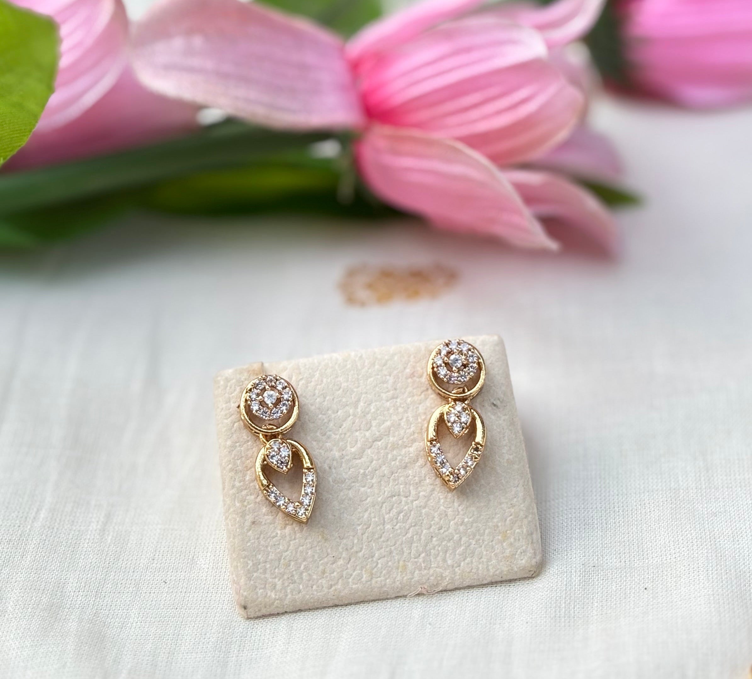 Rose Gold Leaf CZ Necklace Set