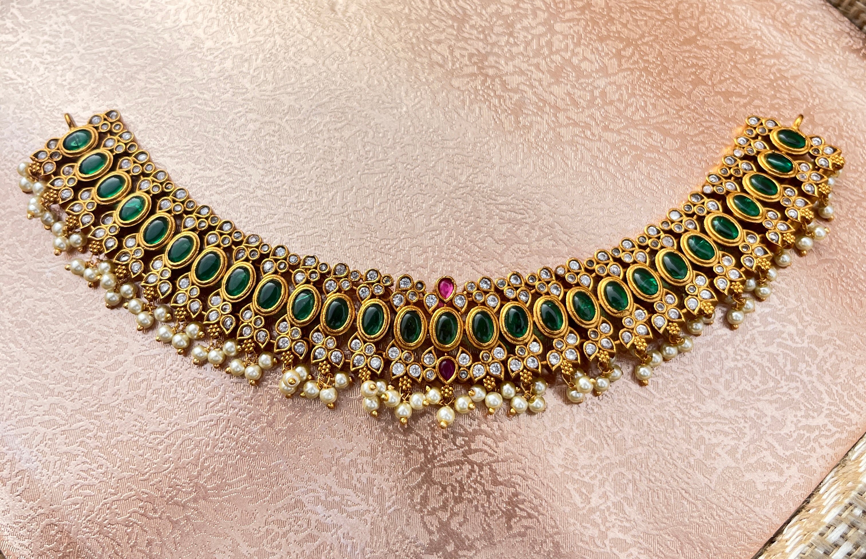 Premium Green Stone Choker Necklace Set