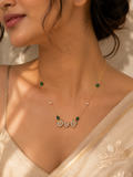 Lakshmi Motif Green Bead Gold-Tone Necklace