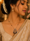 Temple Lakshmi Black Bead Pendant Necklace