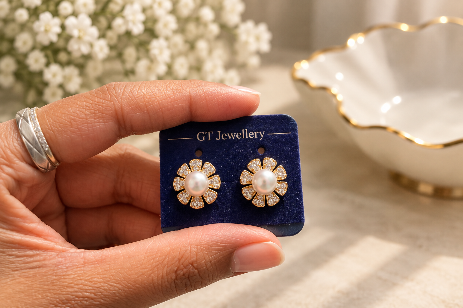 Elegant Pearl Daisy Stud Earrings