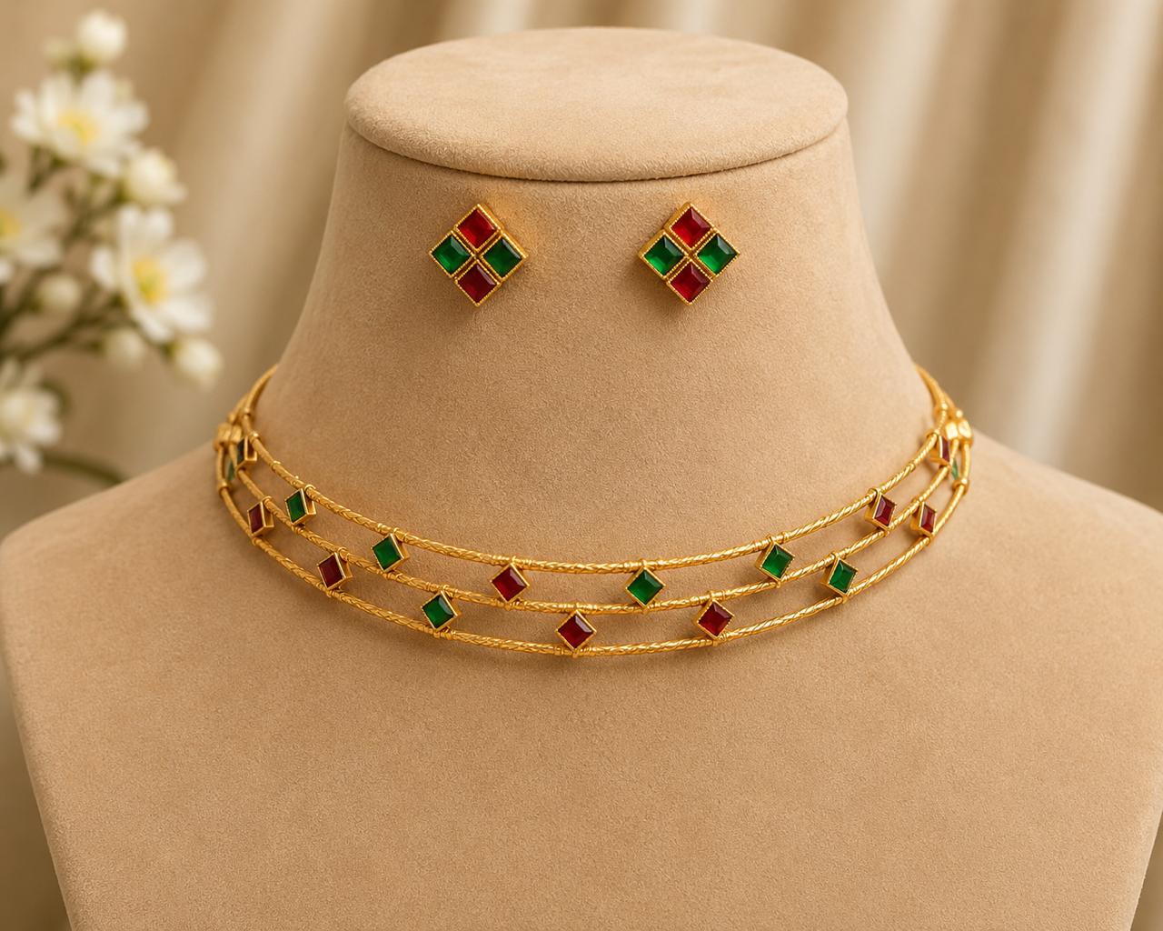 Traditional Multicolor Choker Necklace Set