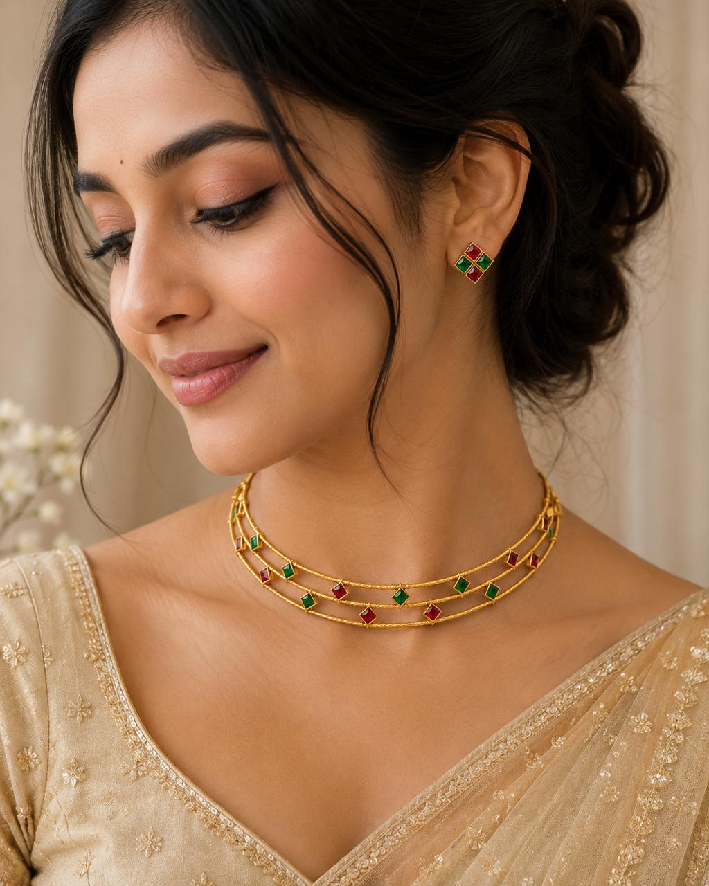 Traditional Multicolor Choker Necklace Set