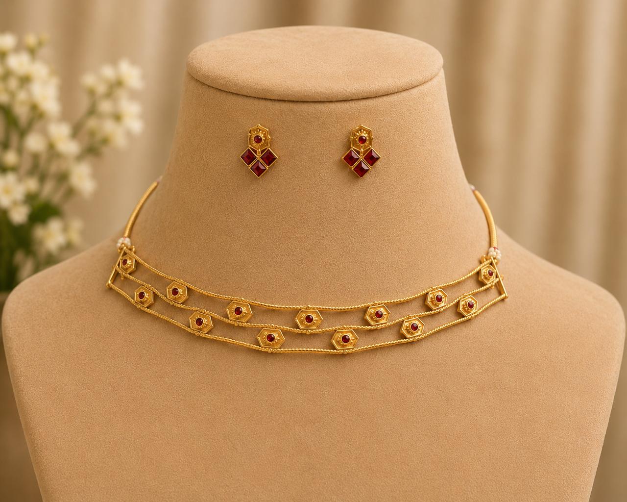 Traditional Antique Gold Choker Necklace Set