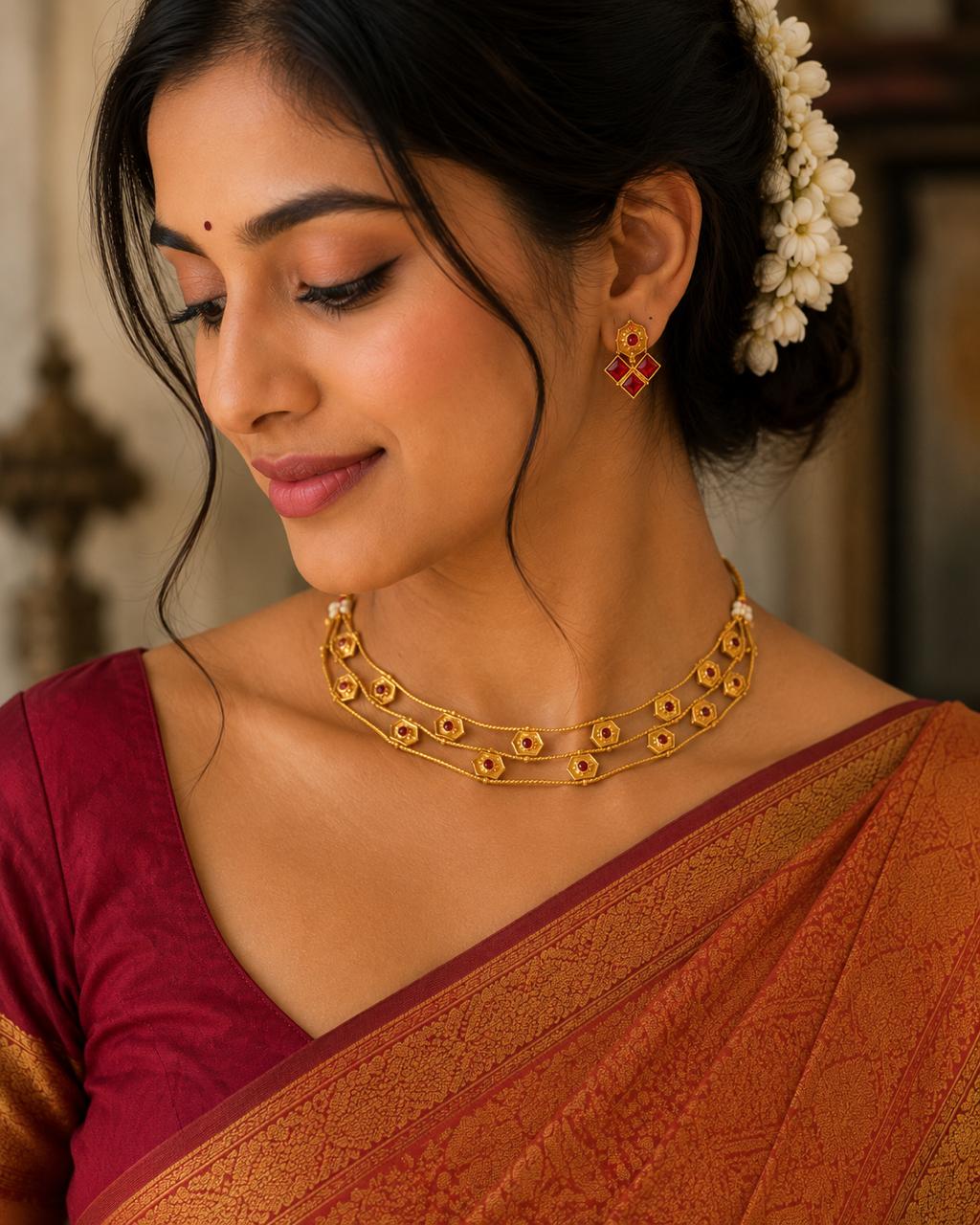 Traditional Antique Gold Choker Necklace Set