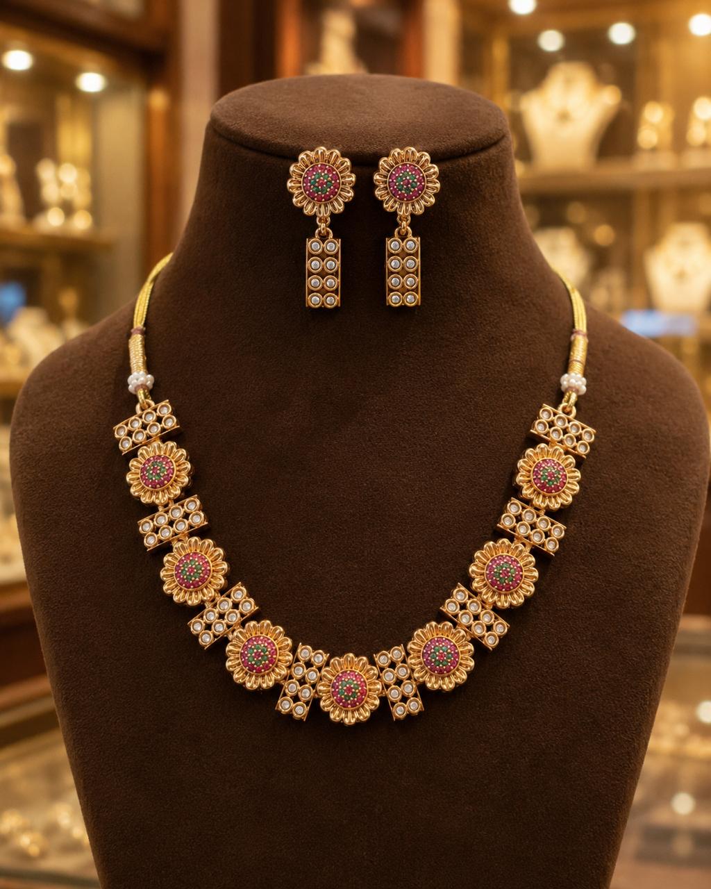 Floral Kundan Choker Necklace Set