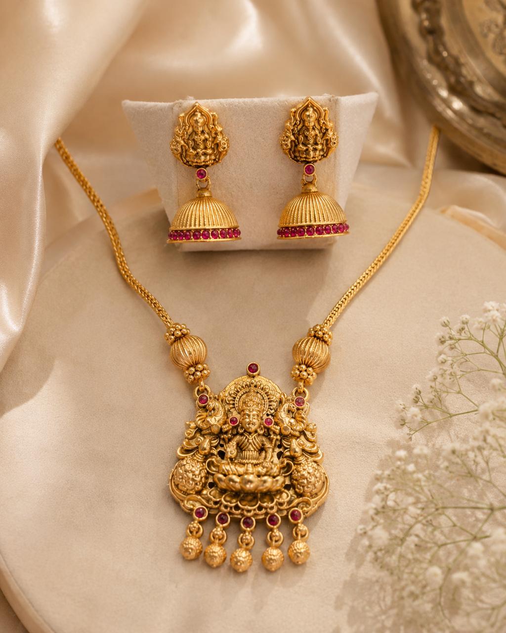 Temple Lakshmi Pendant Necklace Set