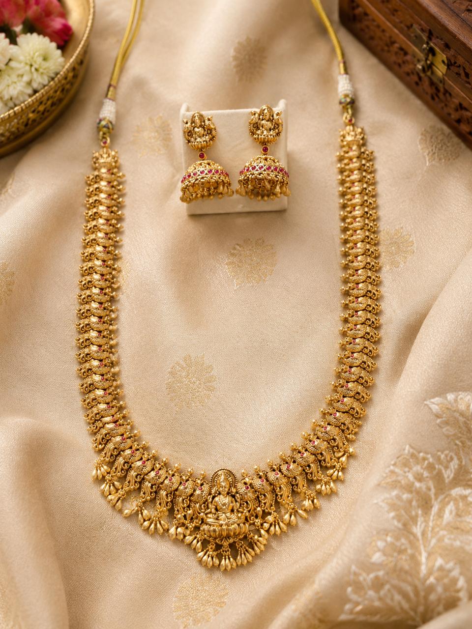 Antique Temple Lakshmi Haram with Jhumkas