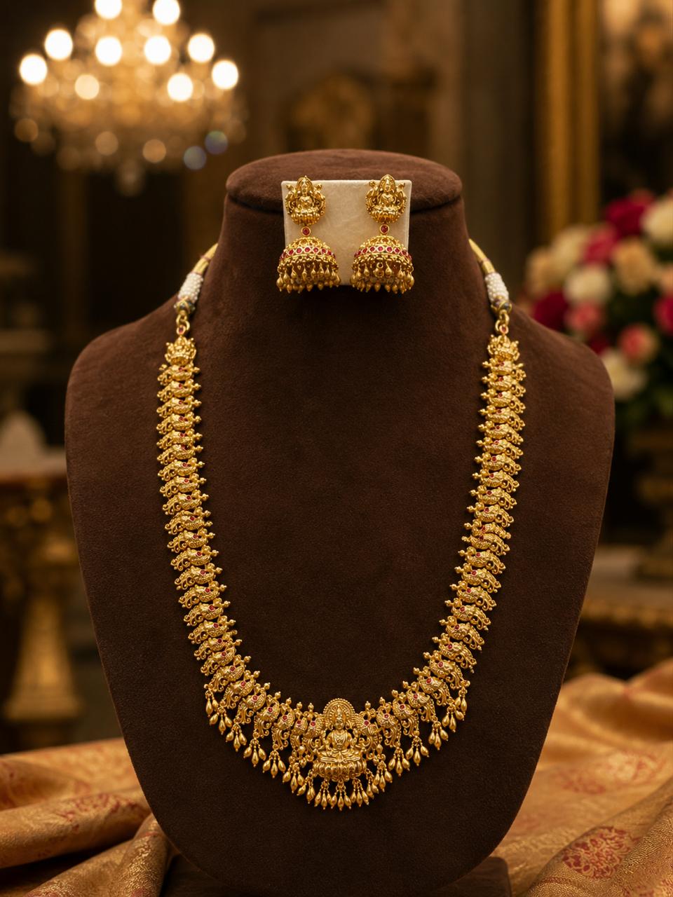 Antique Temple Lakshmi Haram with Jhumkas