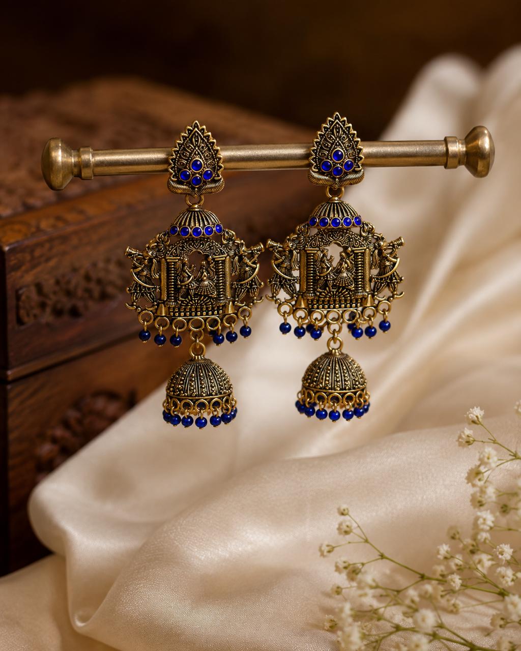 Antique Temple Jhumka Earrings – Royal Blue