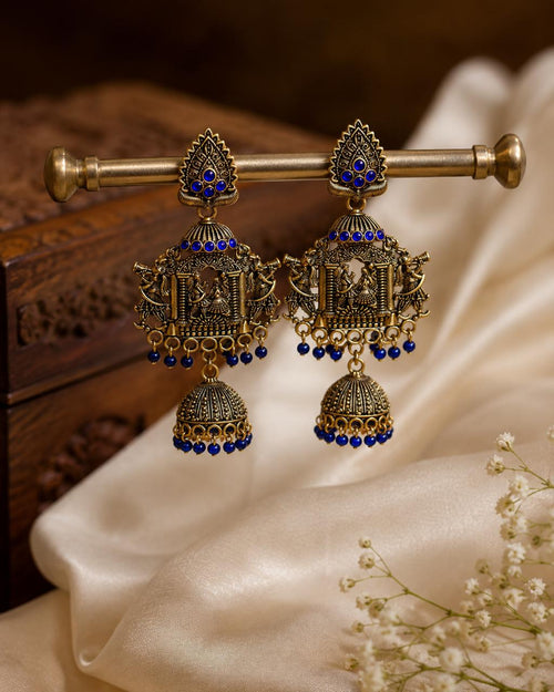 Antique Temple Jhumka Earrings – Royal Blue