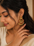 Antique Ruby Chandbali Earrings with Pearl Drops