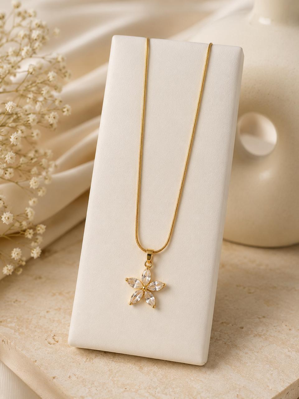 Elegant Floral Crystal Pendant with Gold-Tone Chain Product Details