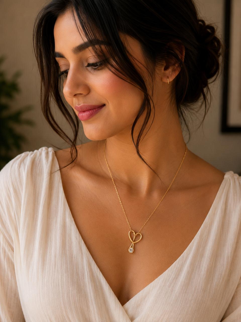 Elegant Heart Drop Pendant Necklace