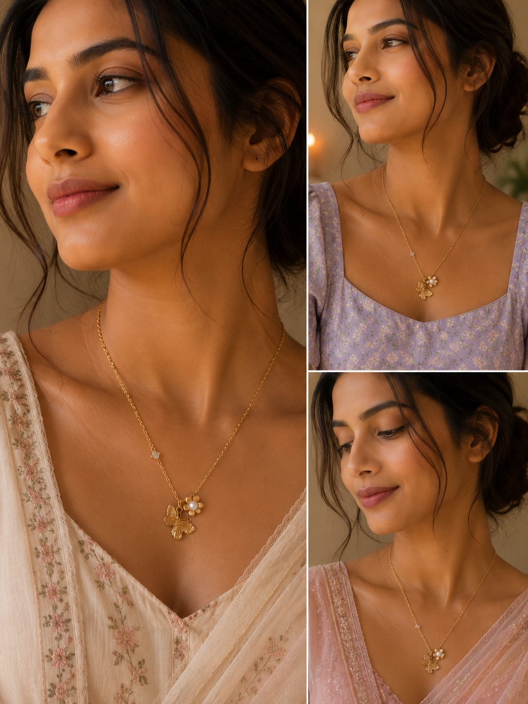 Butterfly & Daisy Charm Pendant Necklace
