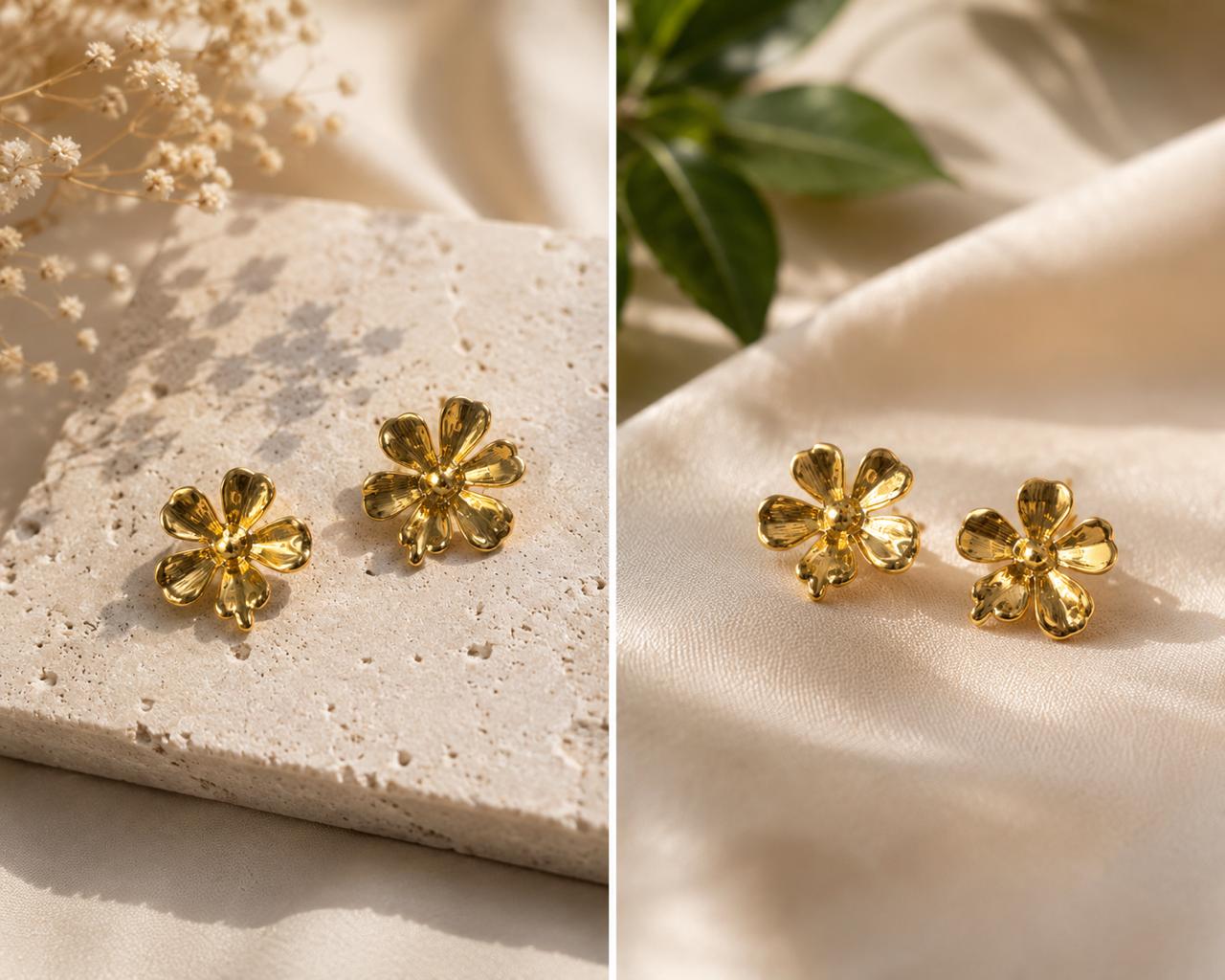 Bloom Flower Gold-Tone Stud Earrings