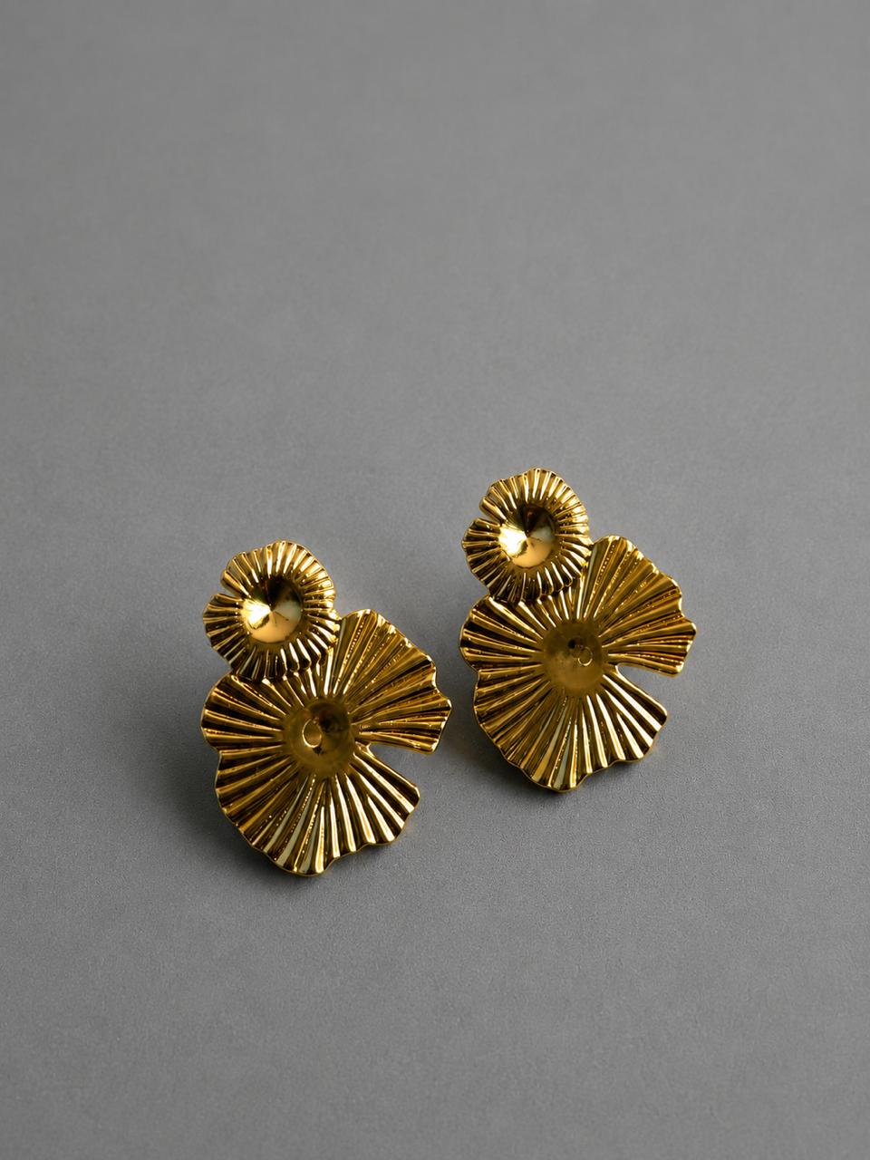 Radiant Floral Gold-Tone Stud Earrings