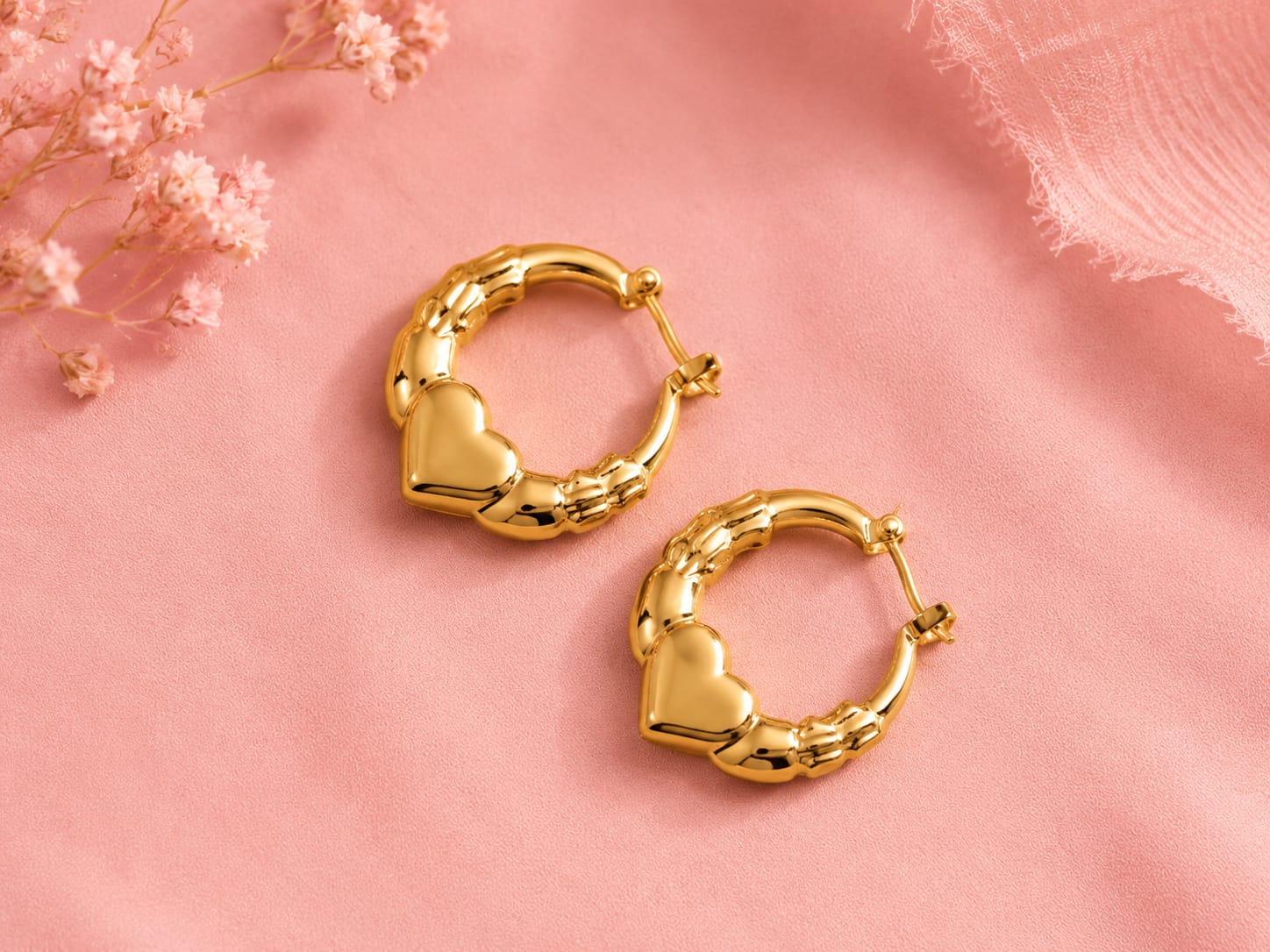 Heart Charm Gold-Tone Hoop Earrings
