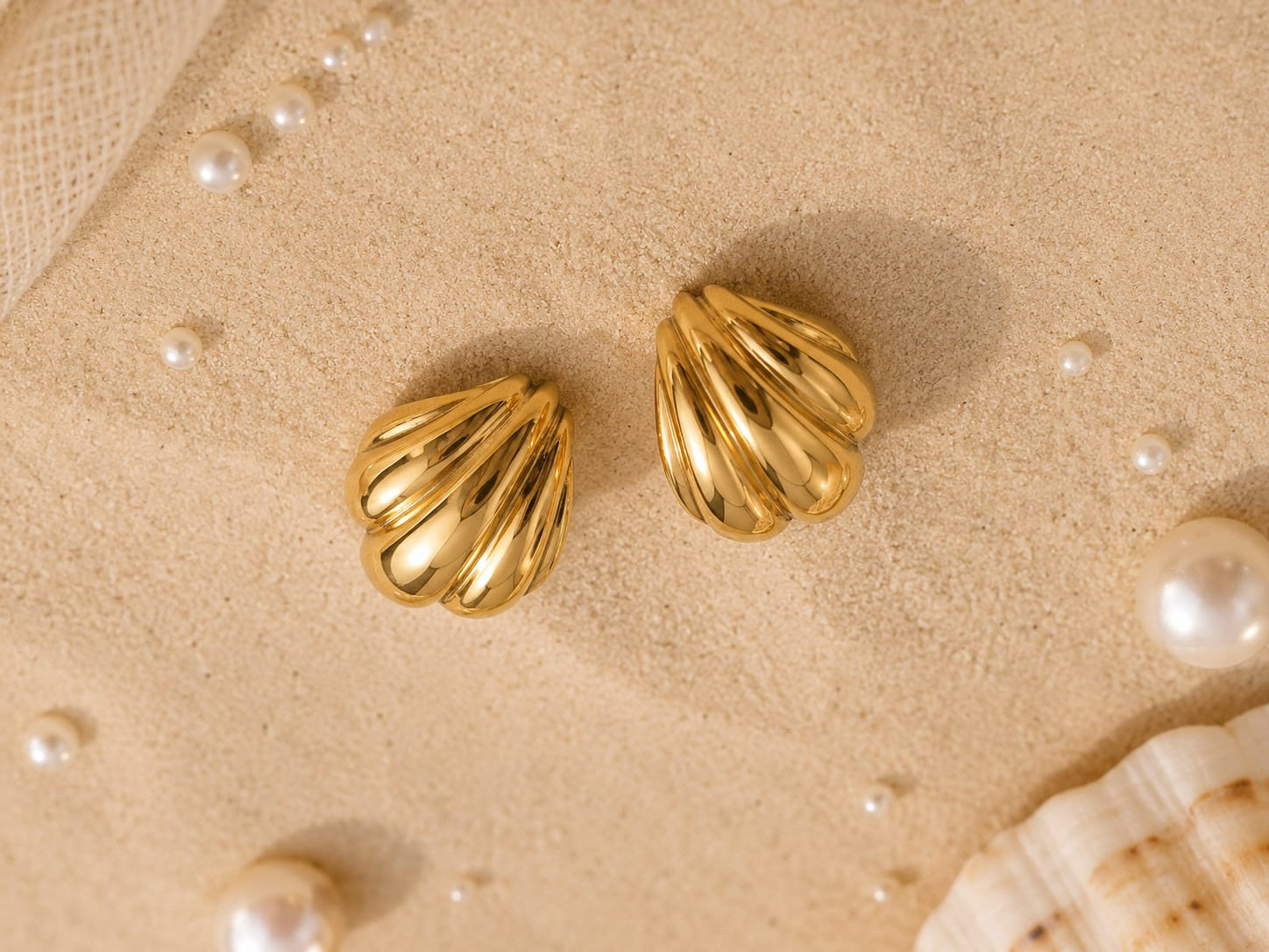 Seashell Gold Stud Earrings