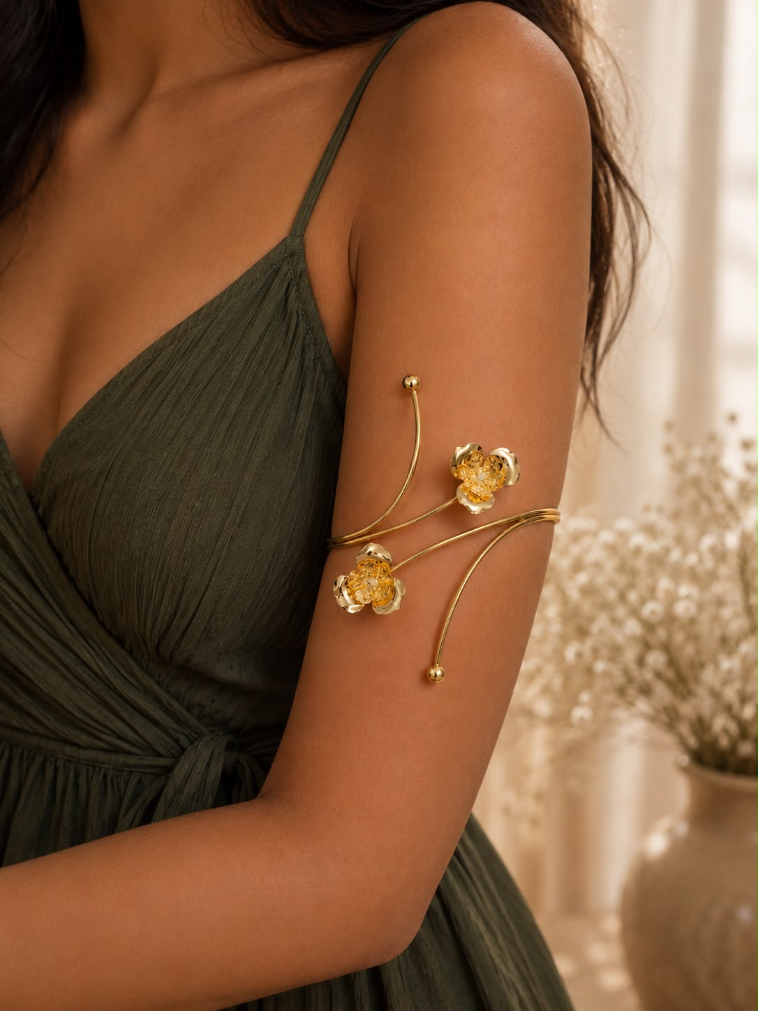 Dual Floral Gold Arm Cuff