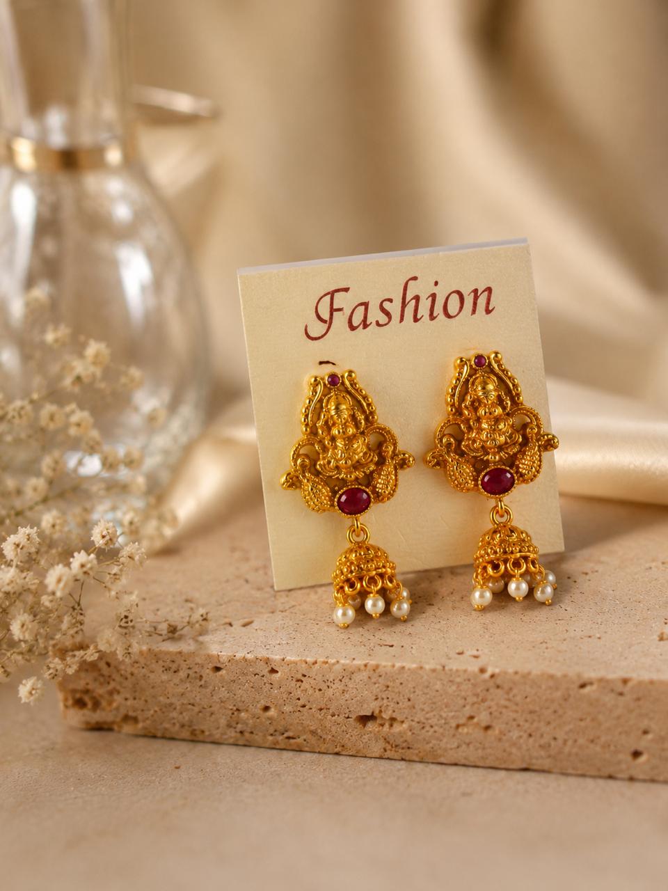 Temple Lakshmi Jhumka Earrings