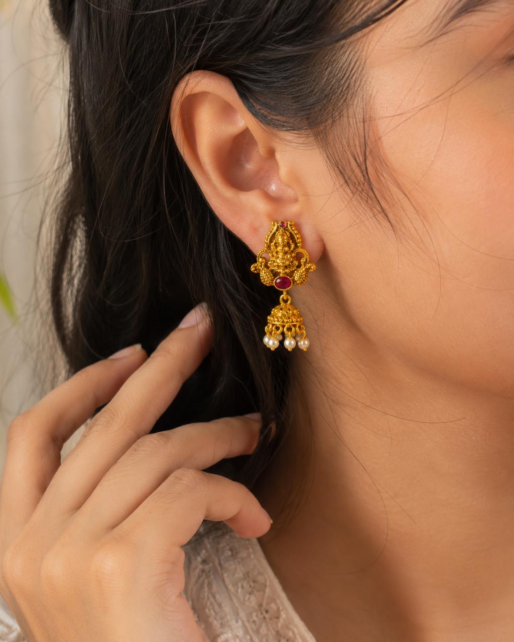 Temple Lakshmi Jhumka Earrings
